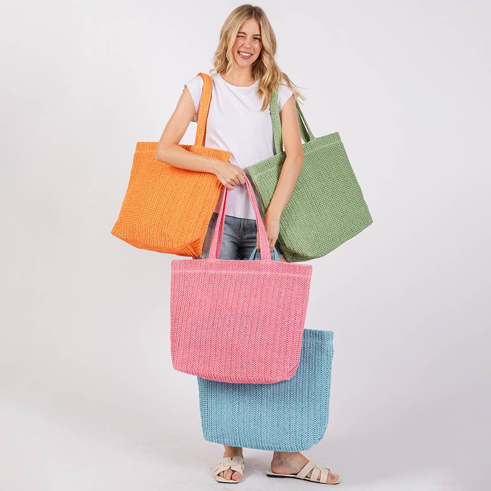 Solid Crochet Straw Tote Bag / Beach Bag
: Purple