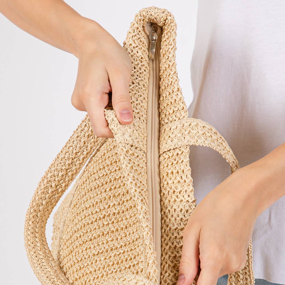 Solid Crochet Straw Tote Bag / Beach Bag
: Purple