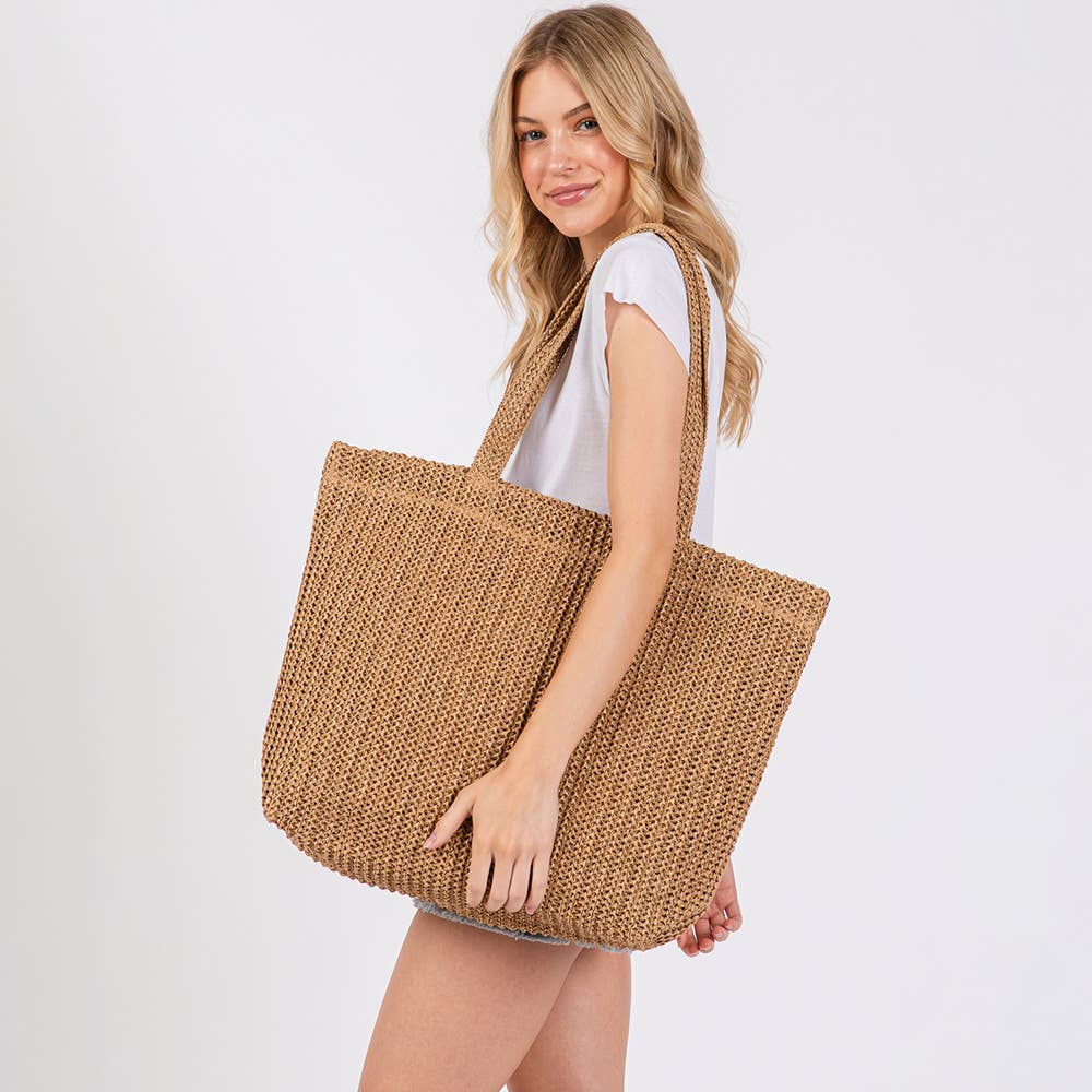 Solid Crochet Straw Tote Bag / Beach Bag
: Purple