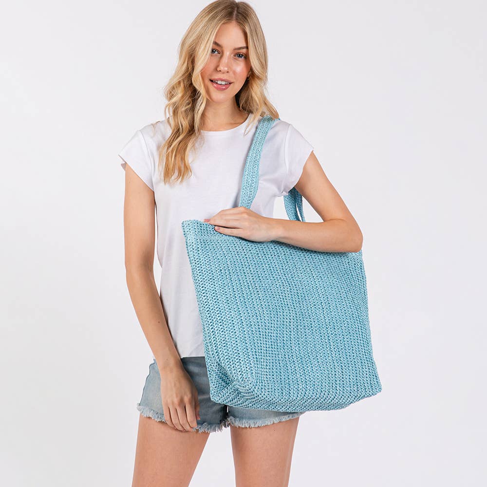 Solid Crochet Straw Tote Bag / Beach Bag
: Purple
