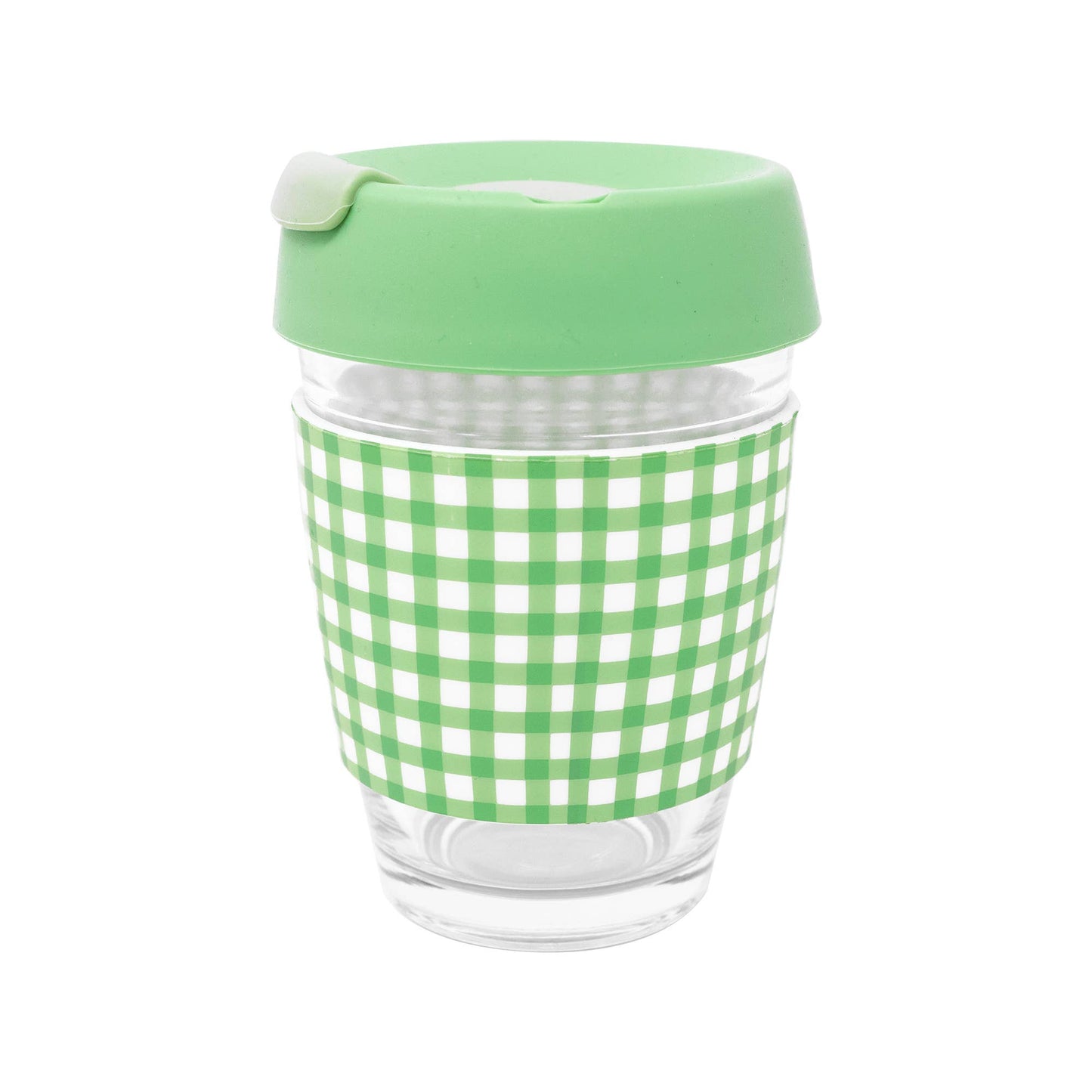 Glass Travel Mug, Arcadian Green Gingham
