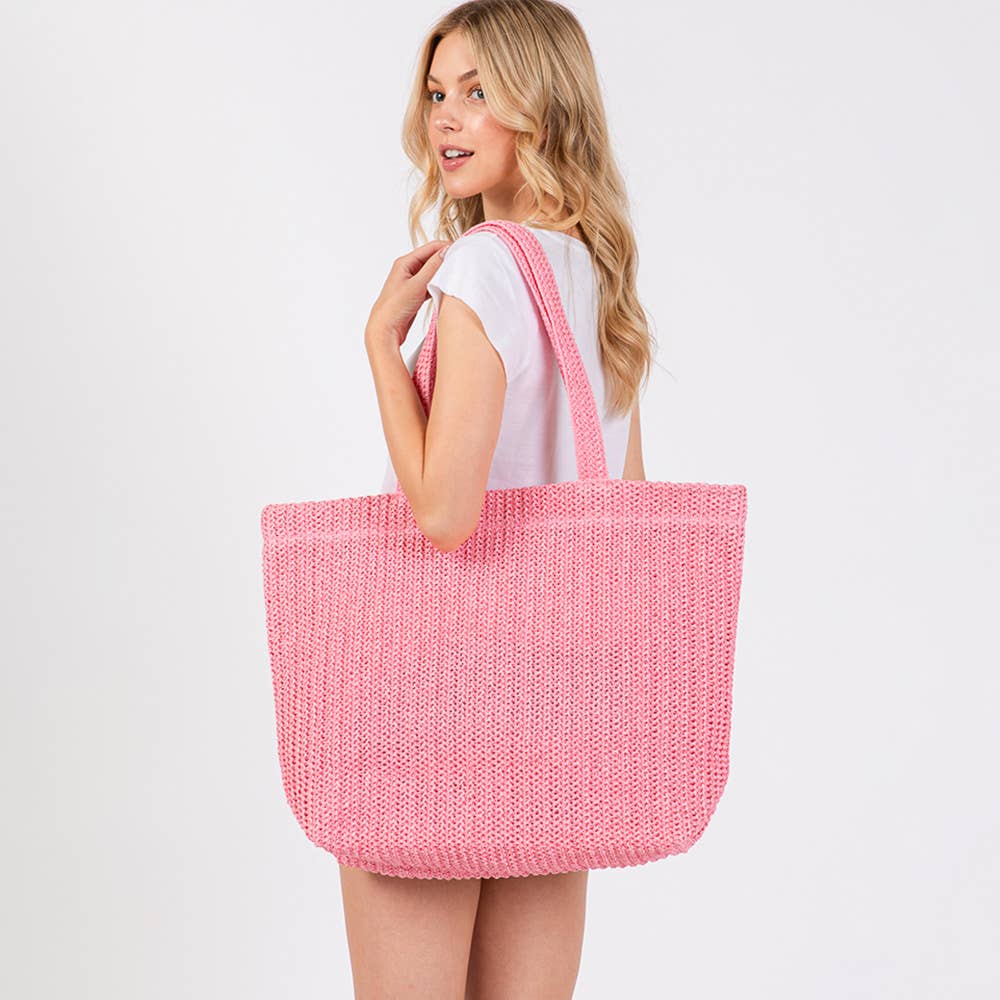 Solid Crochet Straw Tote Bag / Beach Bag
: Purple