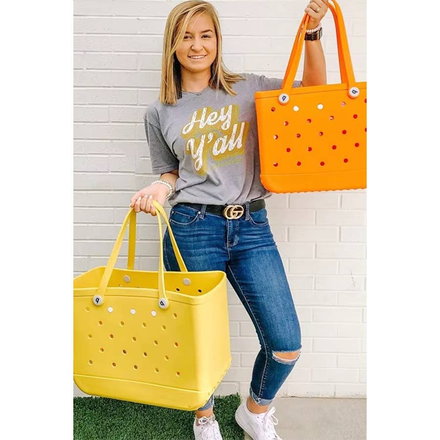 Summer Rubber Tote Solid Color Jelly Beach Bags: ORANGE / ONE SIZE(2)