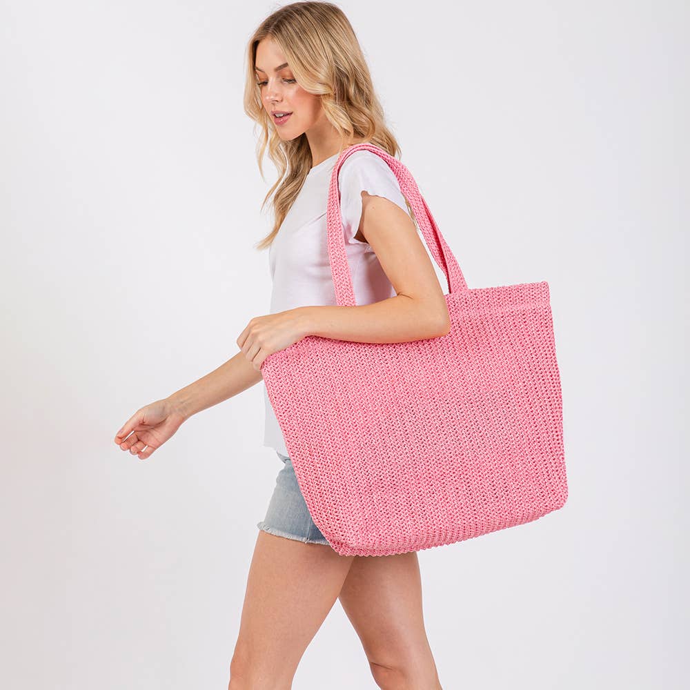 Solid Crochet Straw Tote Bag / Beach Bag
: Purple