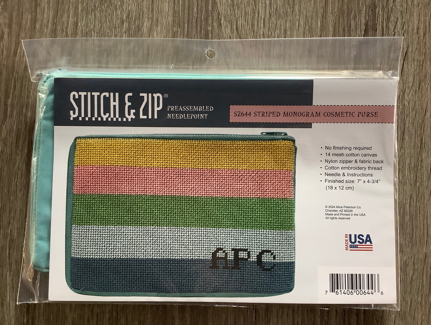 Striped Monogram Stitch & Zip Cosmetic Bag