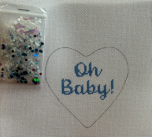 Heart Mini w/clear dome/confetti - "Oh Baby" blue