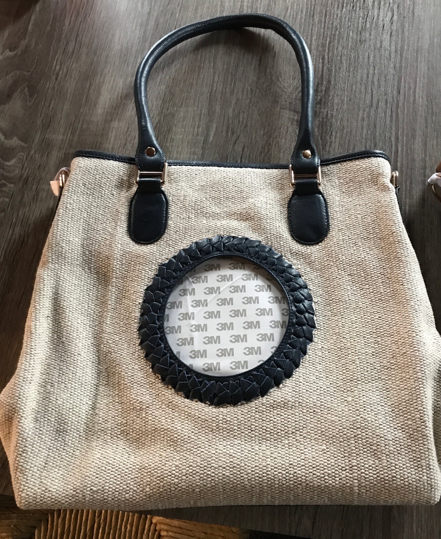 Canvas Tote w/Leather Trim NAVY