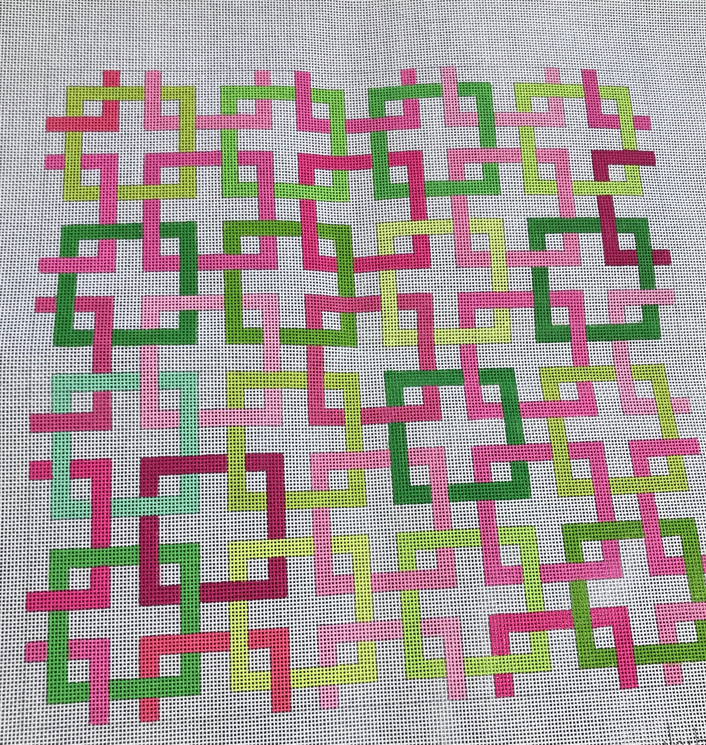 Interlocking Squares-pink and Green