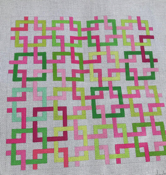 Interlocking Squares-pink and Green