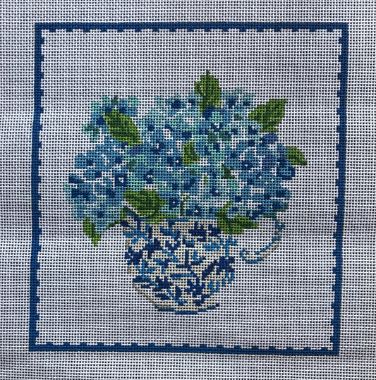 Single Blue & White Teacup w/ Hydrangeas