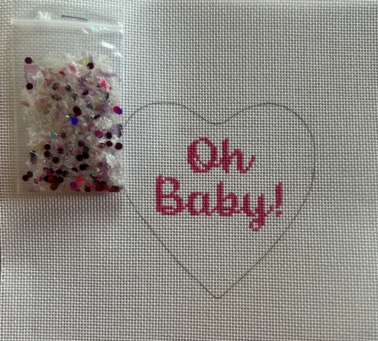 Heart Mini w/clear dome/confetti - "Oh Baby" Pink