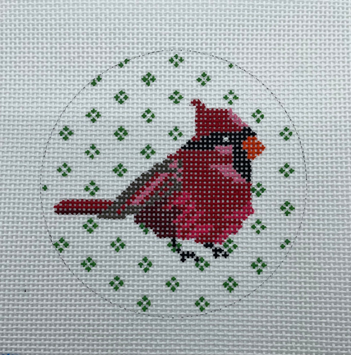 Cardinal on Green Dot Background