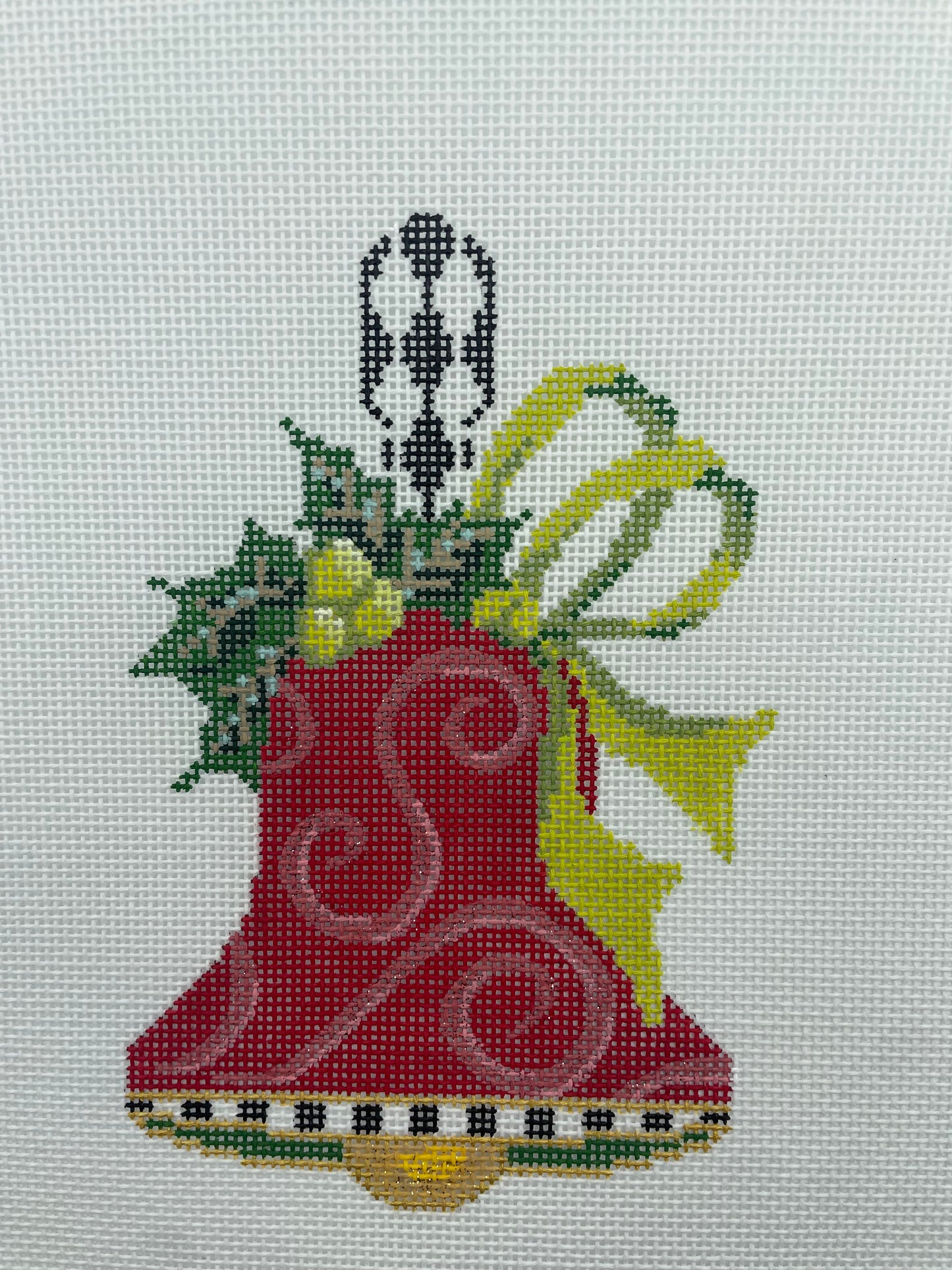 Red Swirls/Lime Bow Handbell