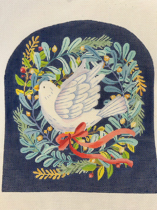 Dove w/ Winter Greenery & Ribbon