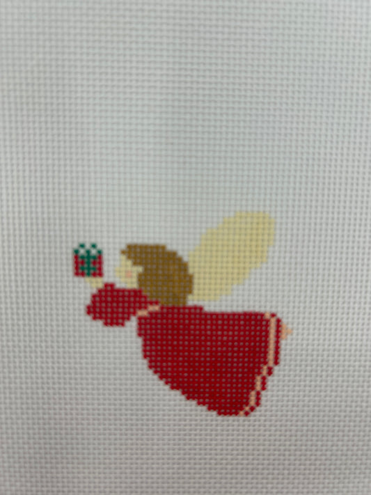 Angel Needlepoint Canvas - Red w/ Present