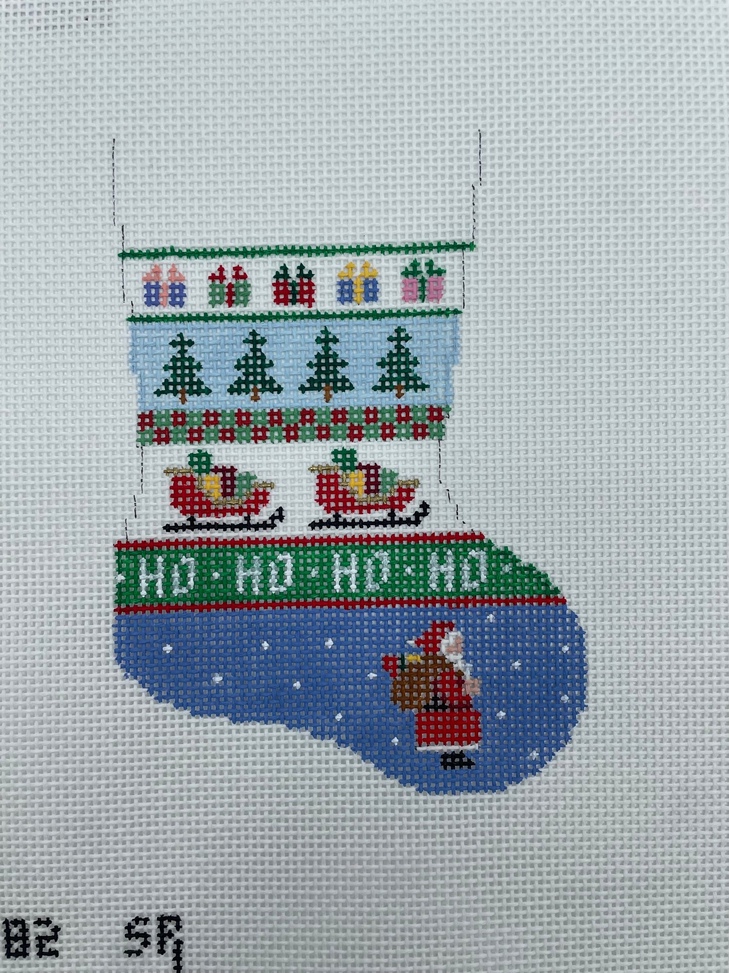 Tree, Sleigh, Santa Stripe Mini Stocking