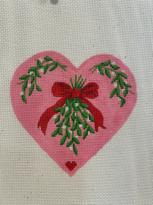 Pink Heart w/ Misteltoe and Red Bow