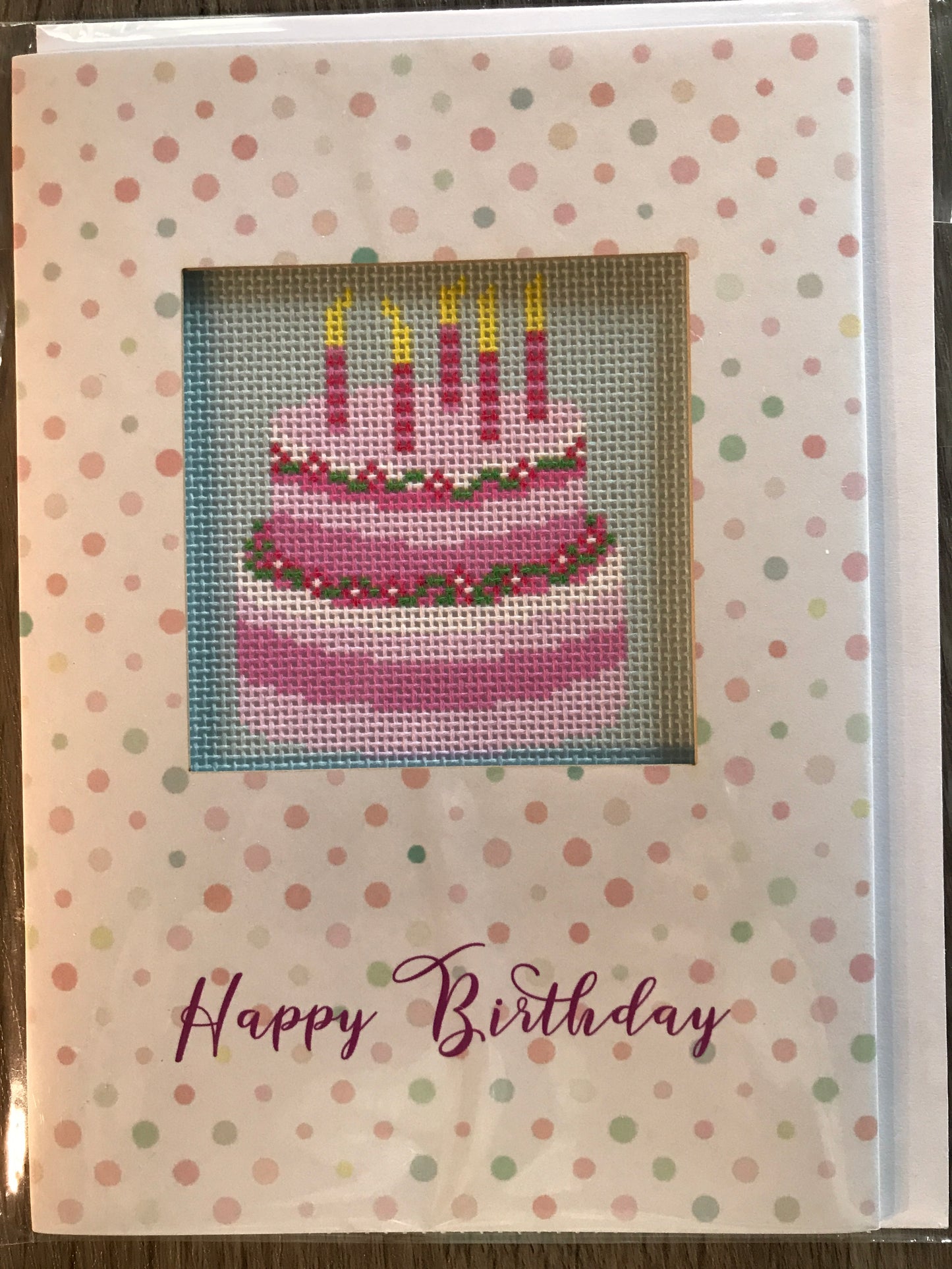 Needlepoint Card Happy Birthday Cake