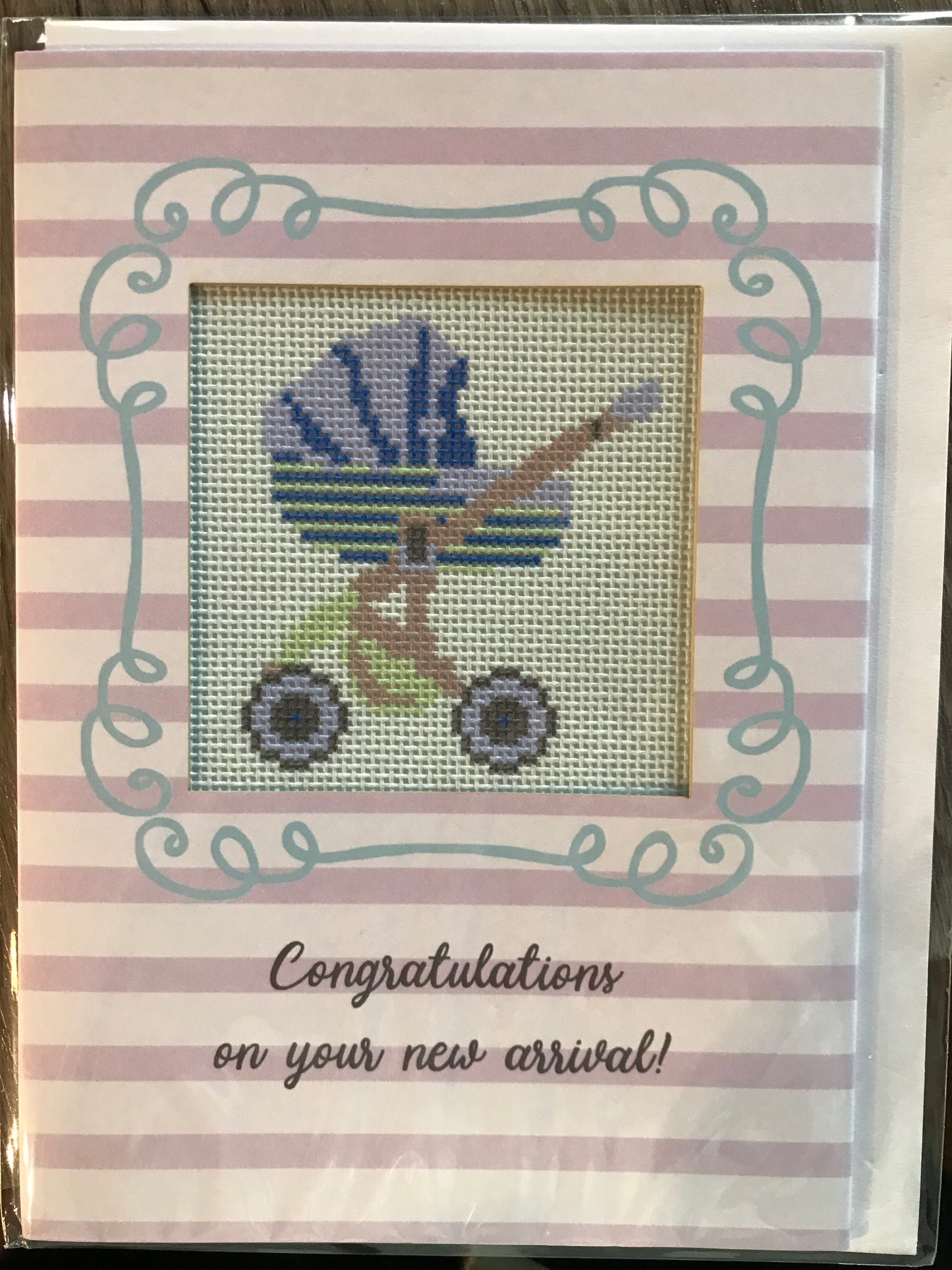 Needlepoint Card Purple Baby Stroller