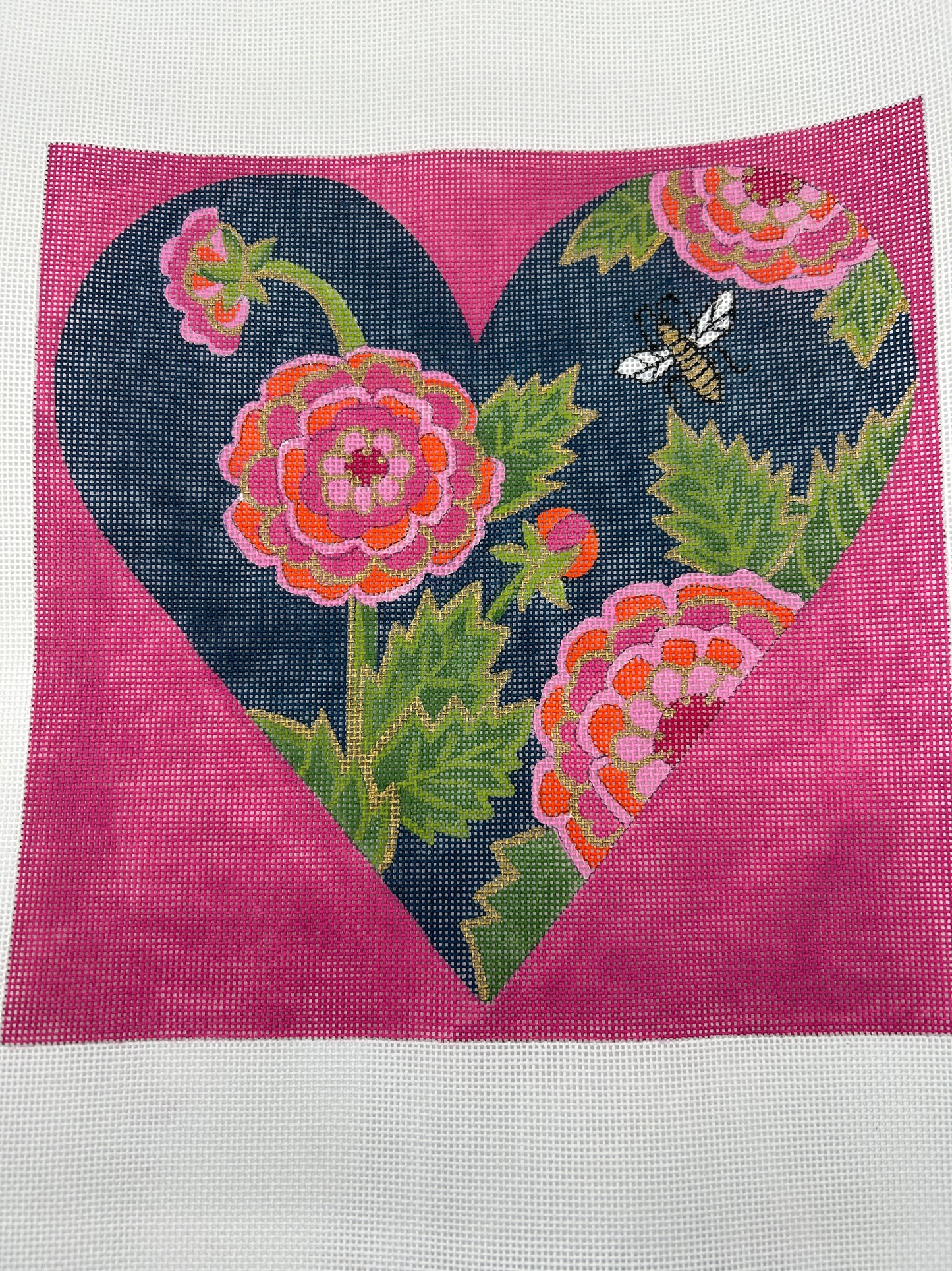 Navy Floral Heart w/ Bee