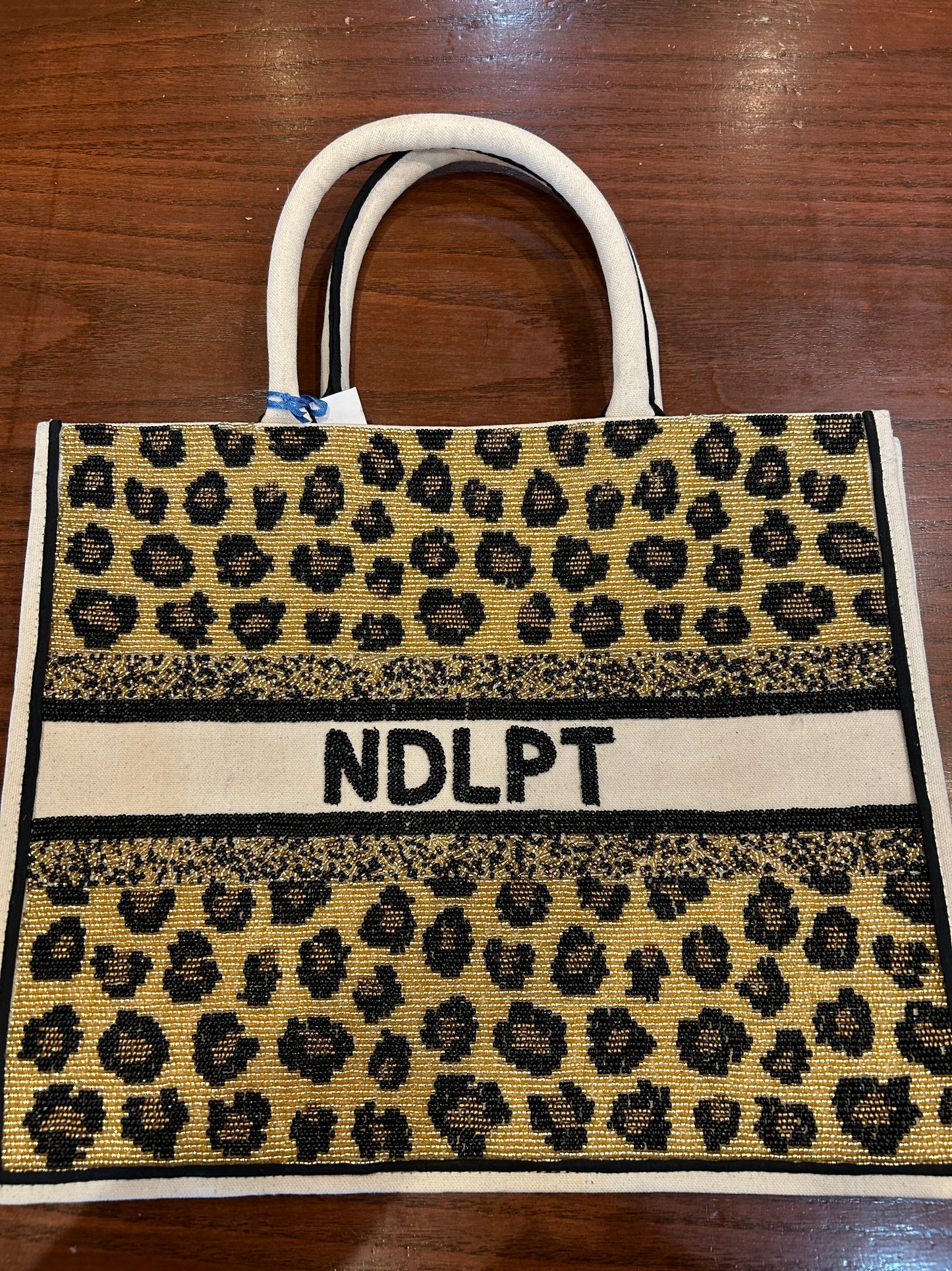 Beaded Madeleine Tote-Leopard