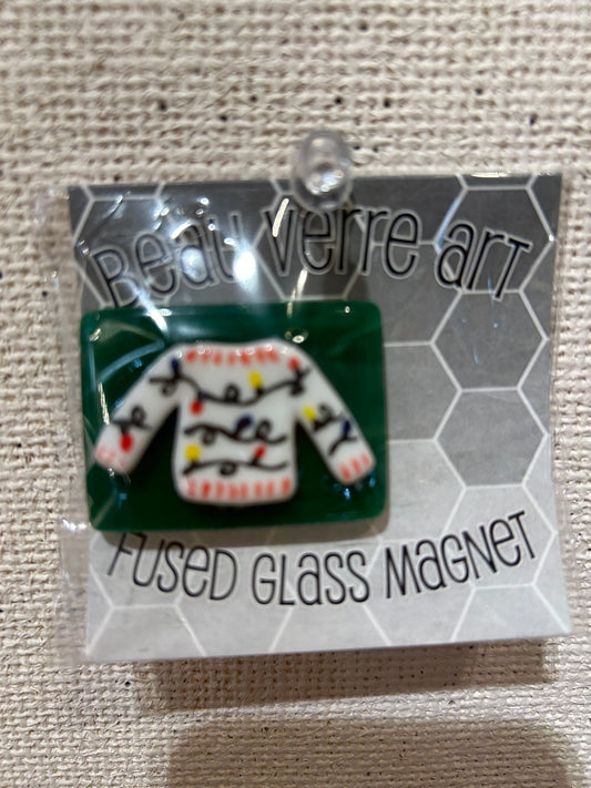 Holiday Lights Sweater Fused Glass Magnet