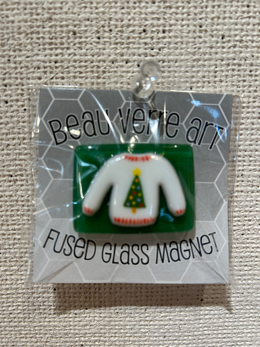 Xmas Tree SweaterFused Glass Magnet