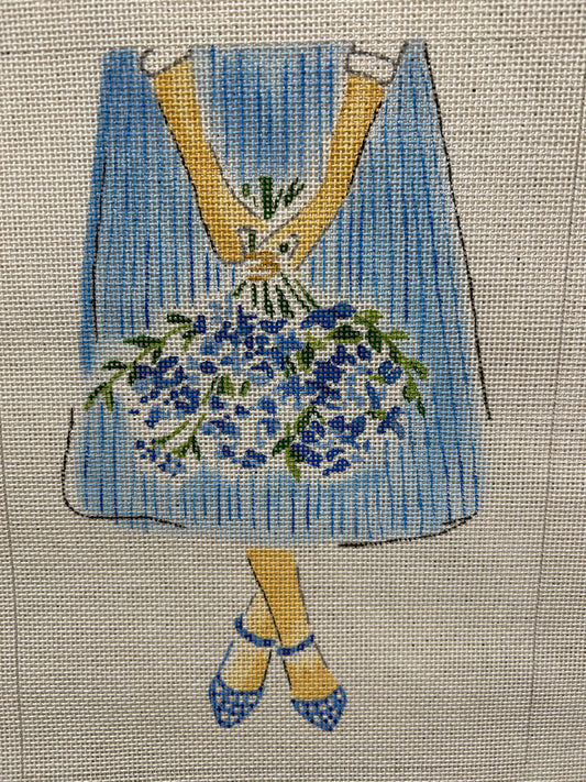 Blue Flowers on Striped Skirt
