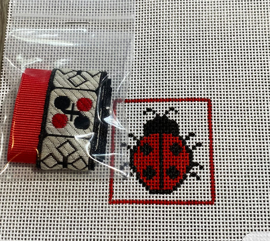Bookmark Lady Bug w/ Geometric Ribbon
