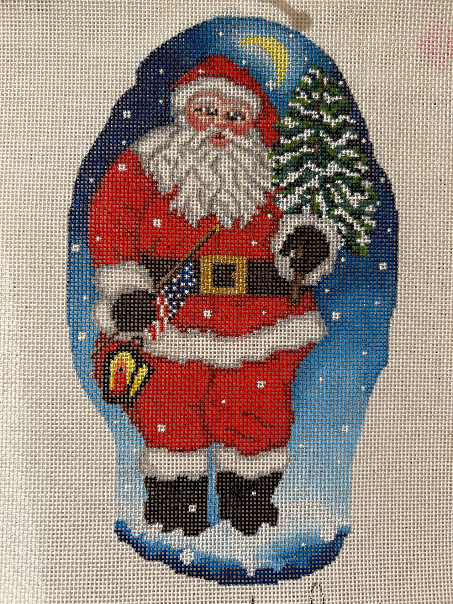 Santa holding Flag and Tree
