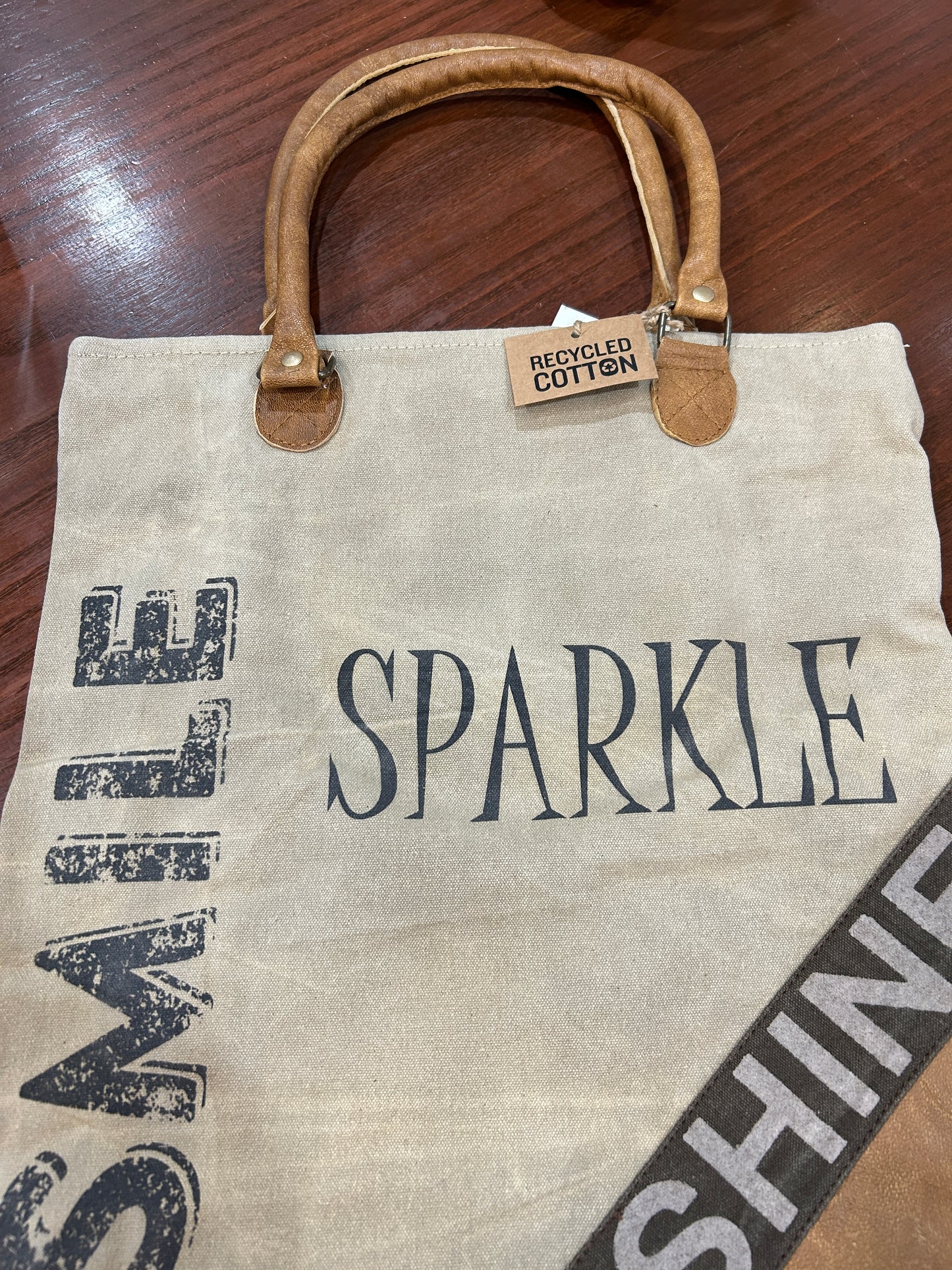 Smile, Sparkle, Shine Upcycled Canvas Tote
