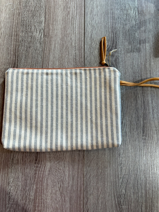Stripe Zipper Pouch w/ Leather Tabs