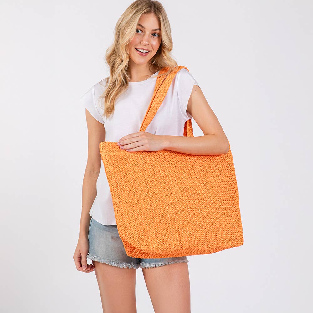 Solid Crochet Straw Tote Bag / Beach Bag
: Purple