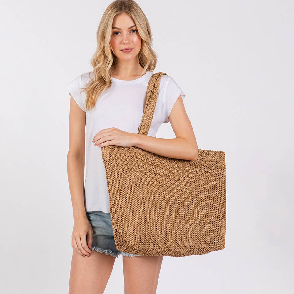 Solid Crochet Straw Tote Bag / Beach Bag
: Purple