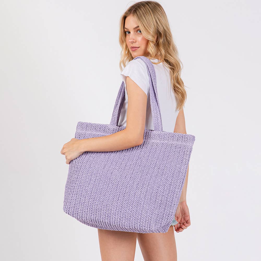 Solid Crochet Straw Tote Bag / Beach Bag
: Purple