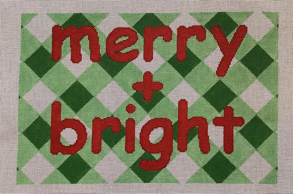 Merry & Bright on green gingham