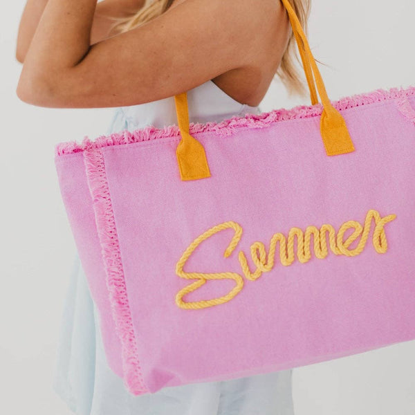 Summer Sunshine Beach Tote Bag: Pink / Mustard