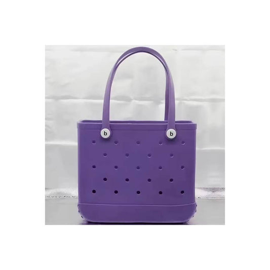 Summer Rubber Tote Solid Color Jelly Beach Bags: PURPLE / ONE SIZE(2)