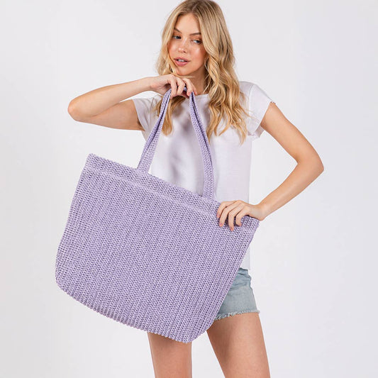 Solid Crochet Straw Tote Bag / Beach Bag
: Purple