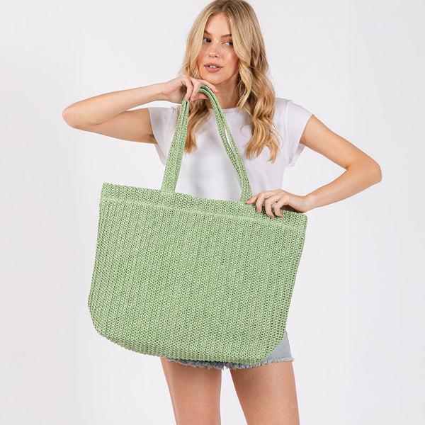 Solid Crochet Straw Tote Bag / Beach Bag
: Green