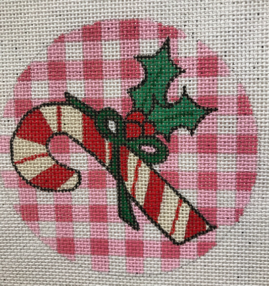 Candy Cane w/ Holly on Red Gingham