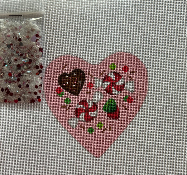 Heart Mini w/Clear Dome/Confetti - Candies on Light Pink