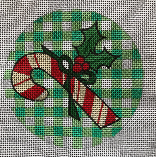 Candy Cane w/ holly on Green Gingham