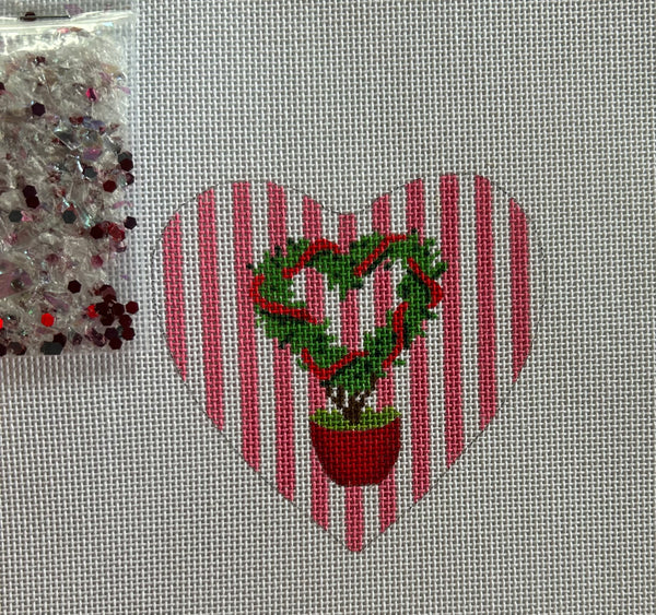 Heart Mini w/clear dome/confetti - Heart Topiary/red pot