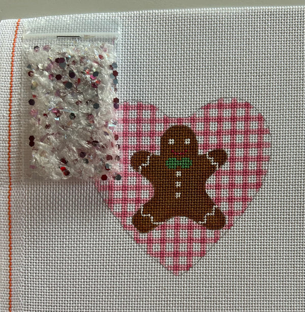 Heart Mini w/clear dome/confetti - Gingerbread Man on pink