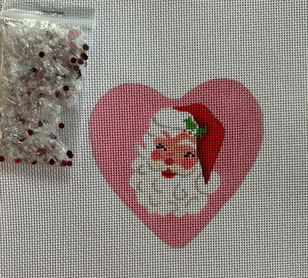 Heart Mini w/clear dome/confetti- Santa w/holly