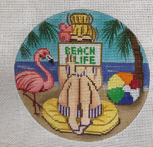 Beach Stitching Girl