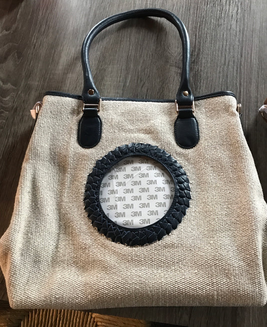 Canvas Tote w/Leather Trim NAVY