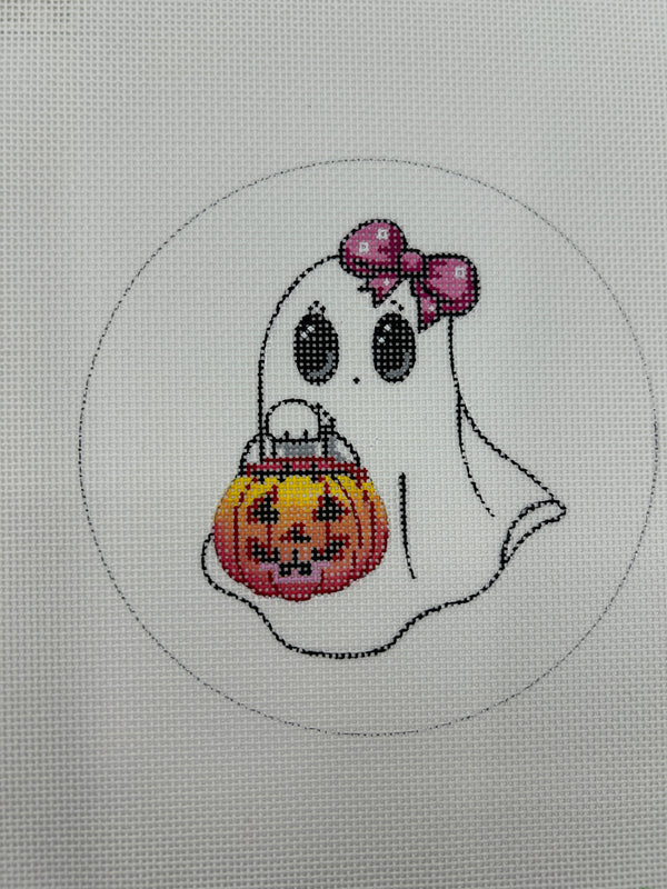 Ghost Holding Pumpkin with Bow