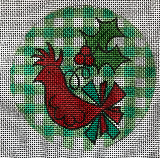 Red Bird w/ Holly on Green gingham